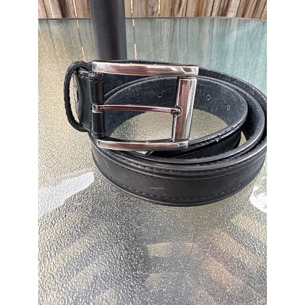 Gold Coast Mens Black Leather Belt Silver Buckle Classic Stitched Edge 46 Inch